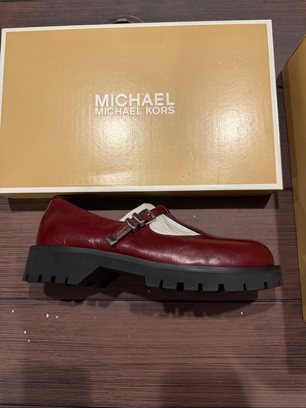 Michael Kors Red Leather Mary Jane Loafers with Lug Sole size 6